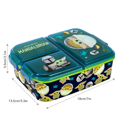 Star Wars Mandalorian Kids Childrens Multi Compartment Rectangular School Travel Lunch Food Box Sandwich Bento Container, BPA Free