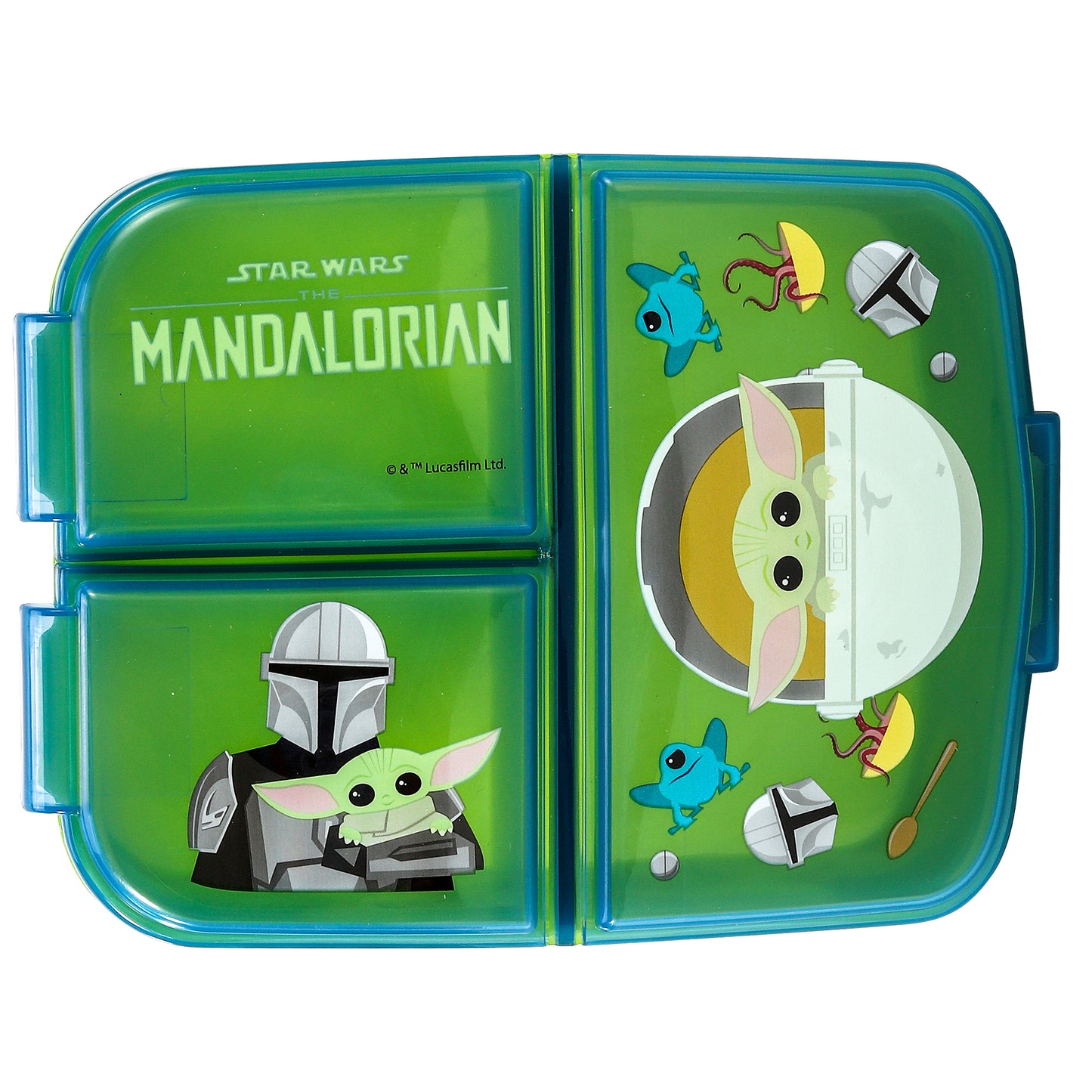 Star Wars Mandalorian Kids Childrens Multi Compartment Rectangular School Travel Lunch Food Box Sandwich Bento Container, BPA Free