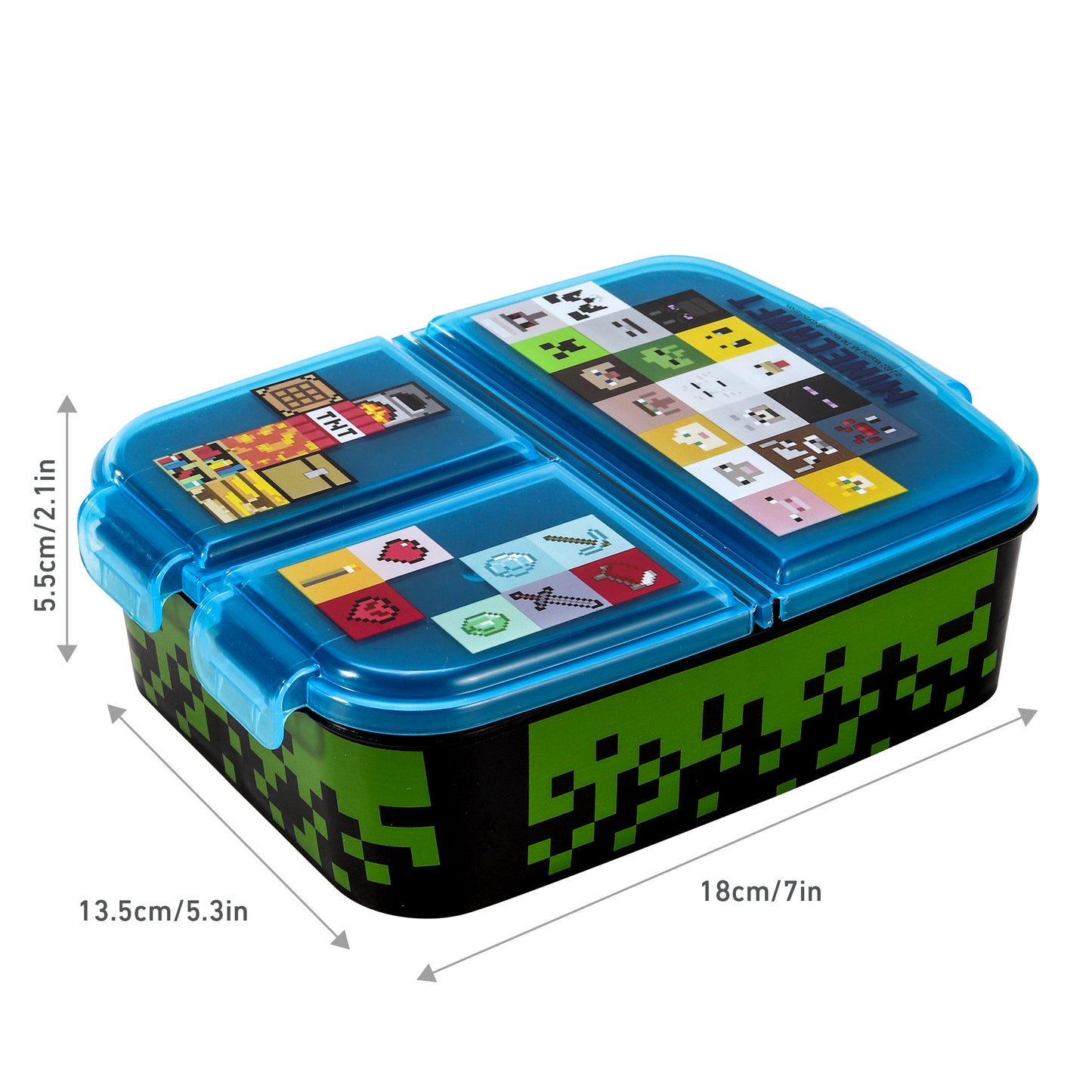 Minecraft Kids Childrens Multi Compartment Rectangular School Travel Lunch Food Box Sandwich Bento Container, BPA Free