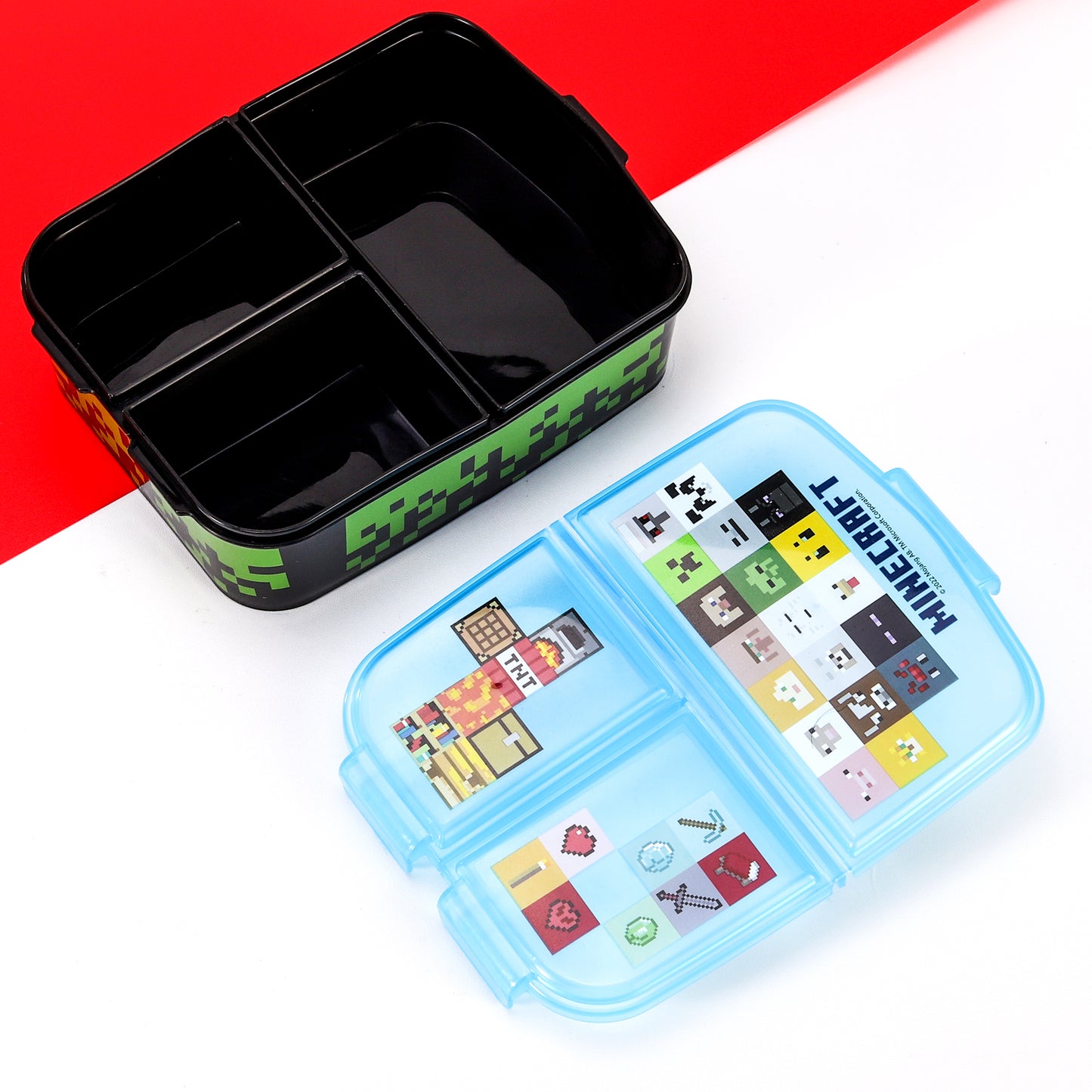 Minecraft Kids Childrens Multi Compartment Rectangular School Travel Lunch Food Box Sandwich Bento Container, BPA Free