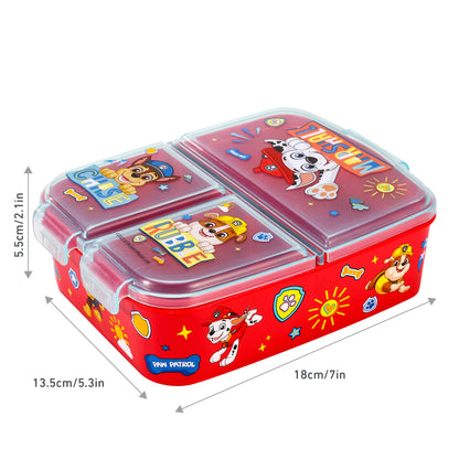 Paw Patrol Kids Childrens Multi Compartment Rectangular School Travel Lunch Food Box Sandwich Bento Container, BPA Free