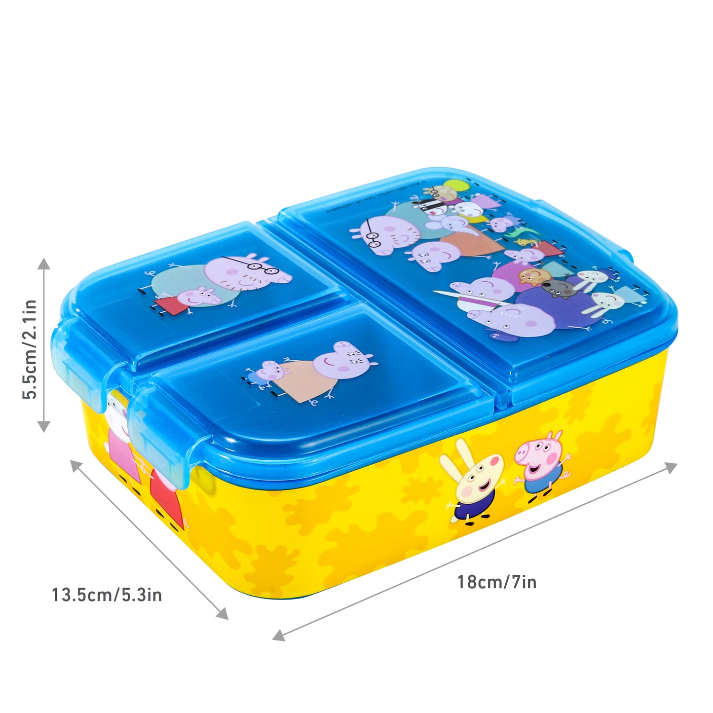 Peppa Pig Kids Childrens Multi Compartment Rectangular School Travel Lunch Food Box Sandwich Bento Container, BPA Free