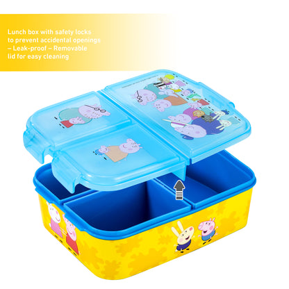 Peppa Pig Kids Childrens Multi Compartment Rectangular School Travel Lunch Food Box Sandwich Bento Container, BPA Free