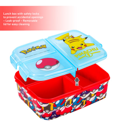 PoKéMoN Kids Childrens Multi Compartment Rectangular School Travel Lunch Food Box Sandwich Bento Container, BPA Free