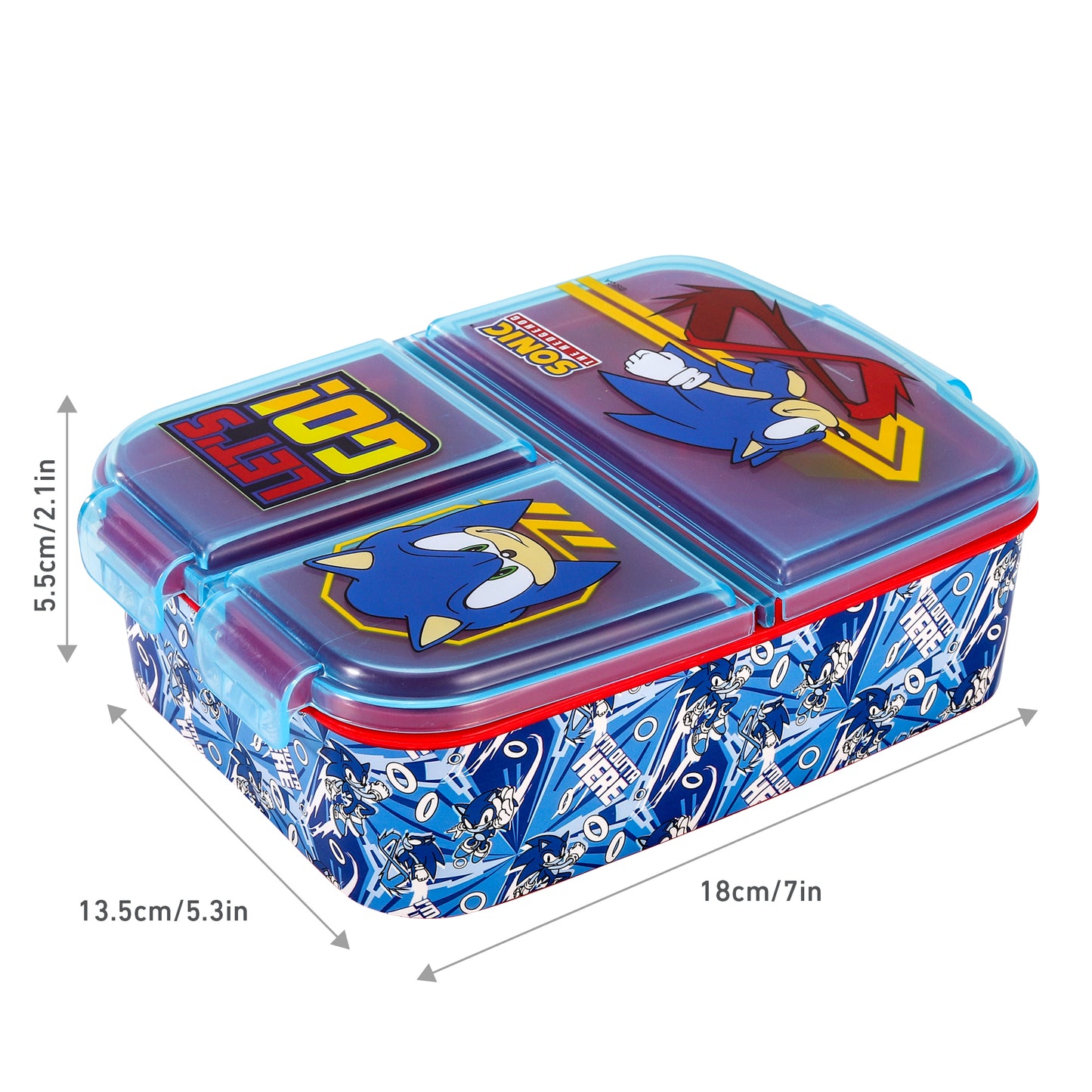 Sonic the Hedgehog Kids Childrens Multi Compartment Rectangular School Travel Lunch Food Box Sandwich Bento Container, BPA Free