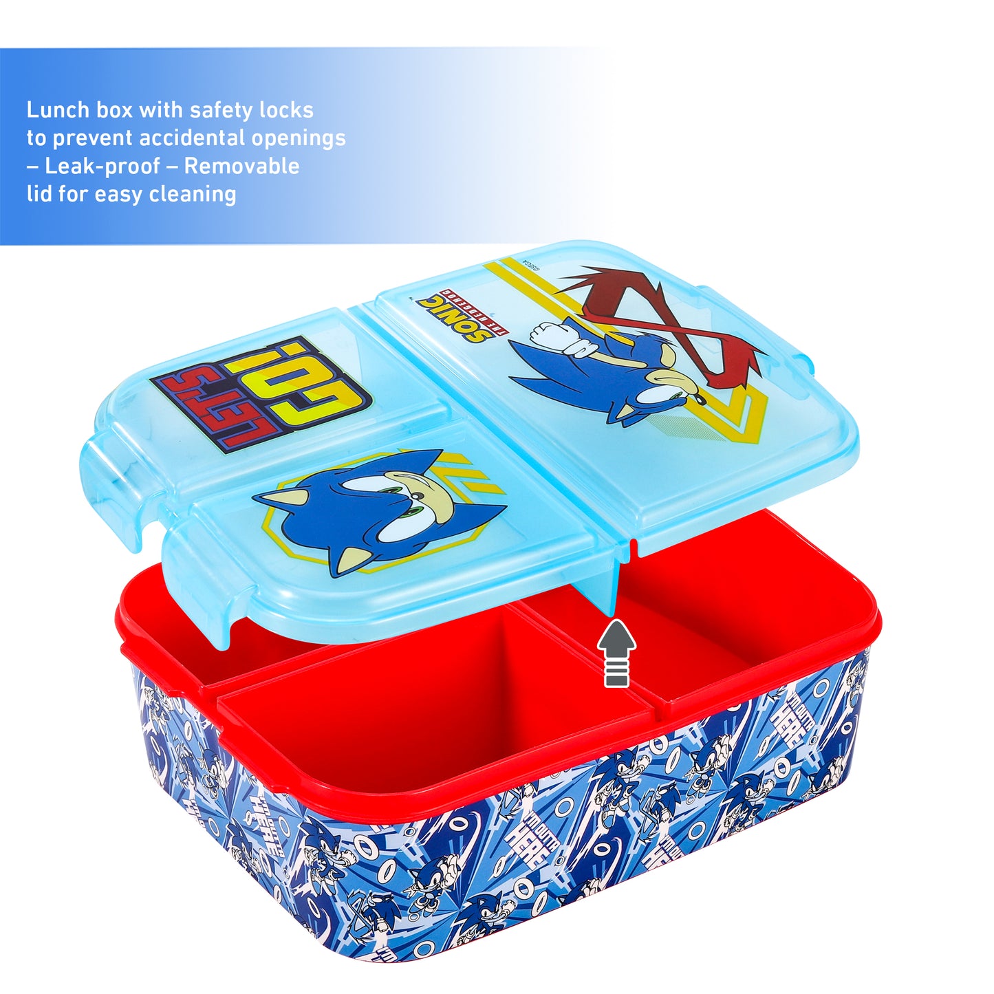 Sonic the Hedgehog Kids Childrens Multi Compartment Rectangular School Travel Lunch Food Box Sandwich Bento Container, BPA Free