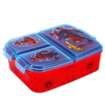 Spiderman Kids Childrens Multi Compartment Rectangular School Travel Lunch Food Box Sandwich Bento Container, BPA Free