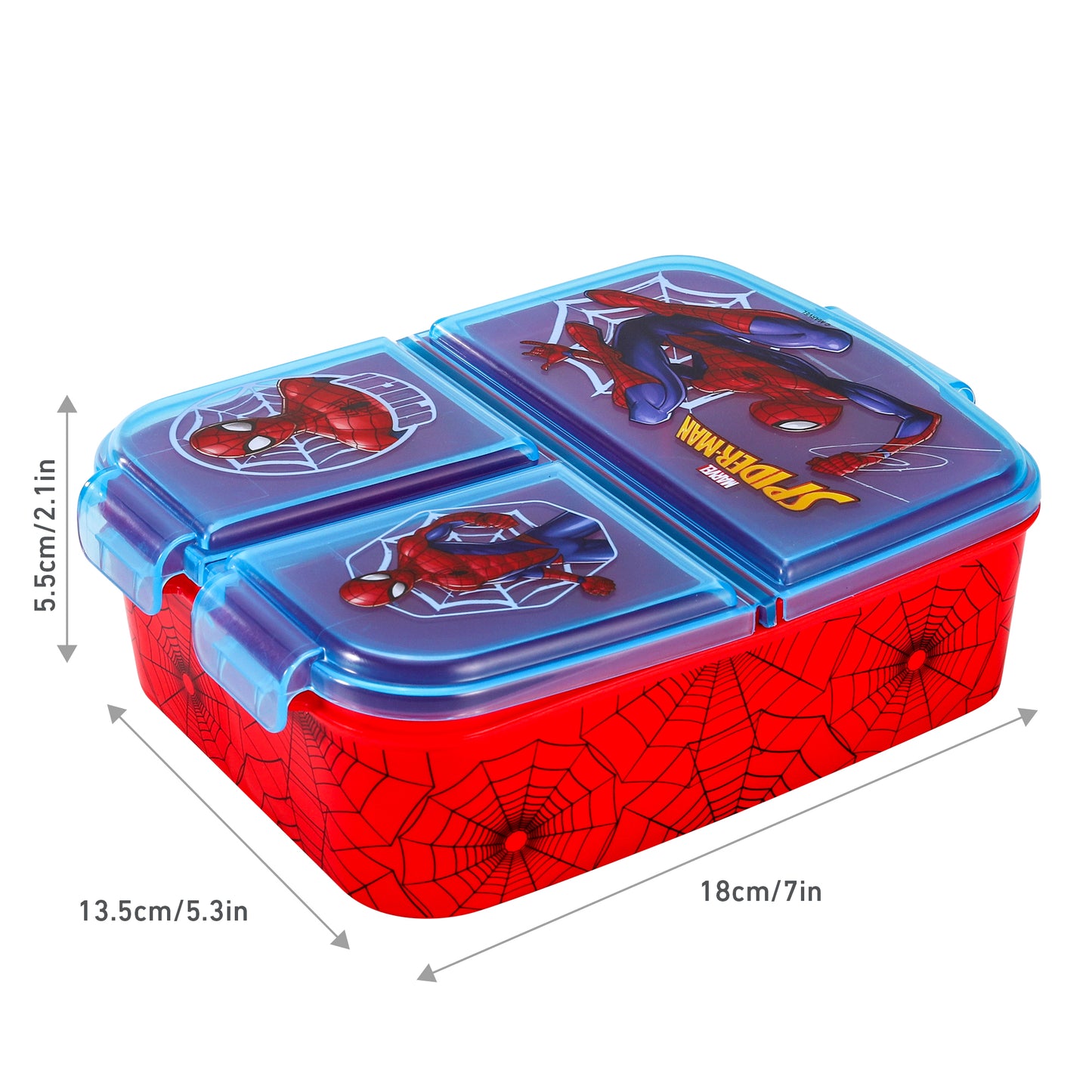 Spiderman Kids Childrens Multi Compartment Rectangular School Travel Lunch Food Box Sandwich Bento Container, BPA Free