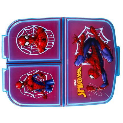 Spiderman Kids Childrens Multi Compartment Rectangular School Travel Lunch Food Box Sandwich Bento Container, BPA Free