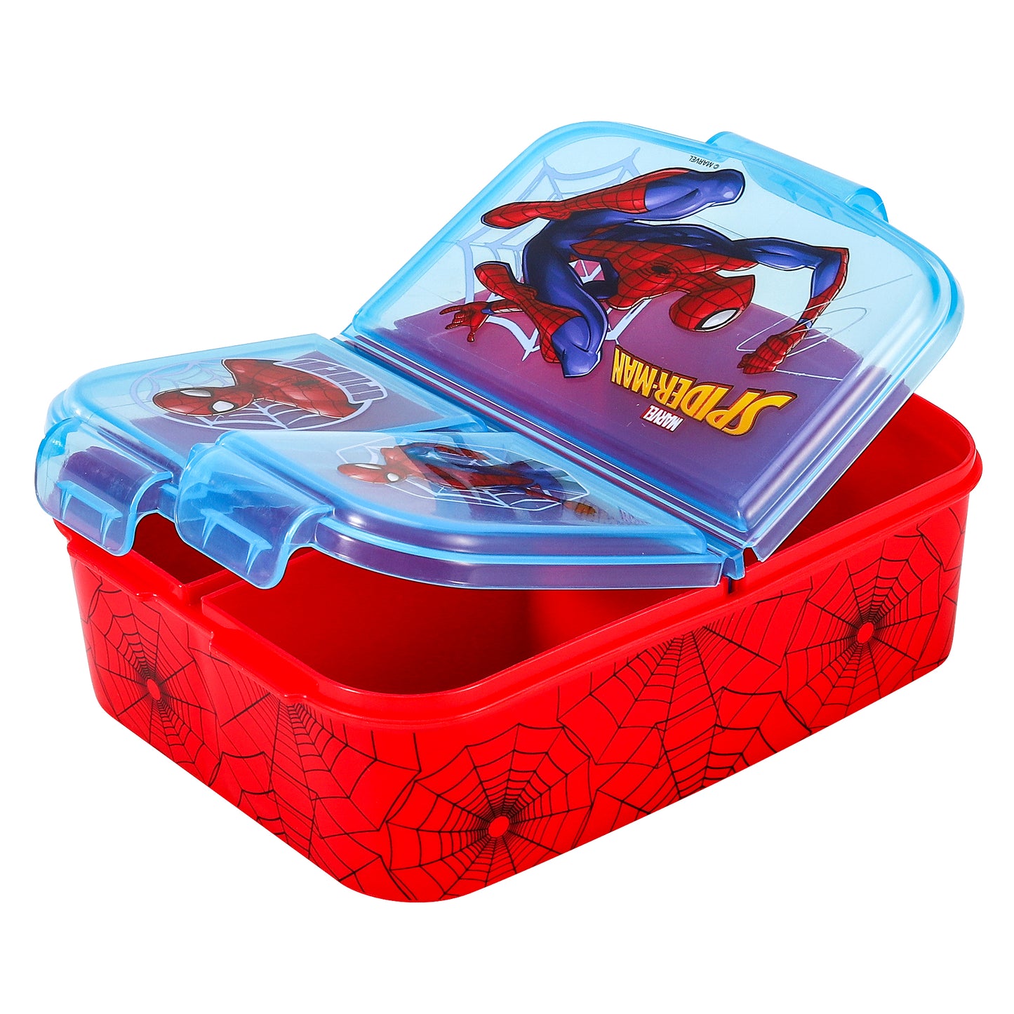 Spiderman Kids Childrens Multi Compartment Rectangular School Travel Lunch Food Box Sandwich Bento Container, BPA Free