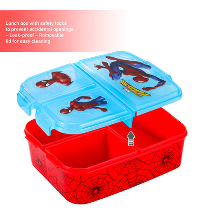 Spiderman Kids Childrens Multi Compartment Rectangular School Travel Lunch Food Box Sandwich Bento Container, BPA Free