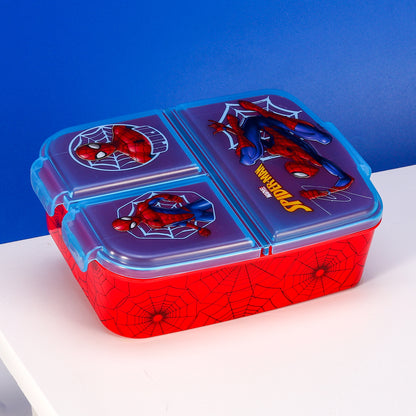 Spiderman Kids Childrens Multi Compartment Rectangular School Travel Lunch Food Box Sandwich Bento Container, BPA Free