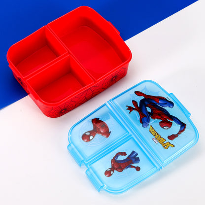 Spiderman Kids Childrens Multi Compartment Rectangular School Travel Lunch Food Box Sandwich Bento Container, BPA Free