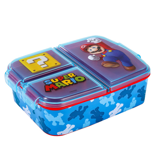 Super Mario Kids Childrens Multi Compartment Rectangular School Travel Lunch Food Box Sandwich Bento Container, BPA Free