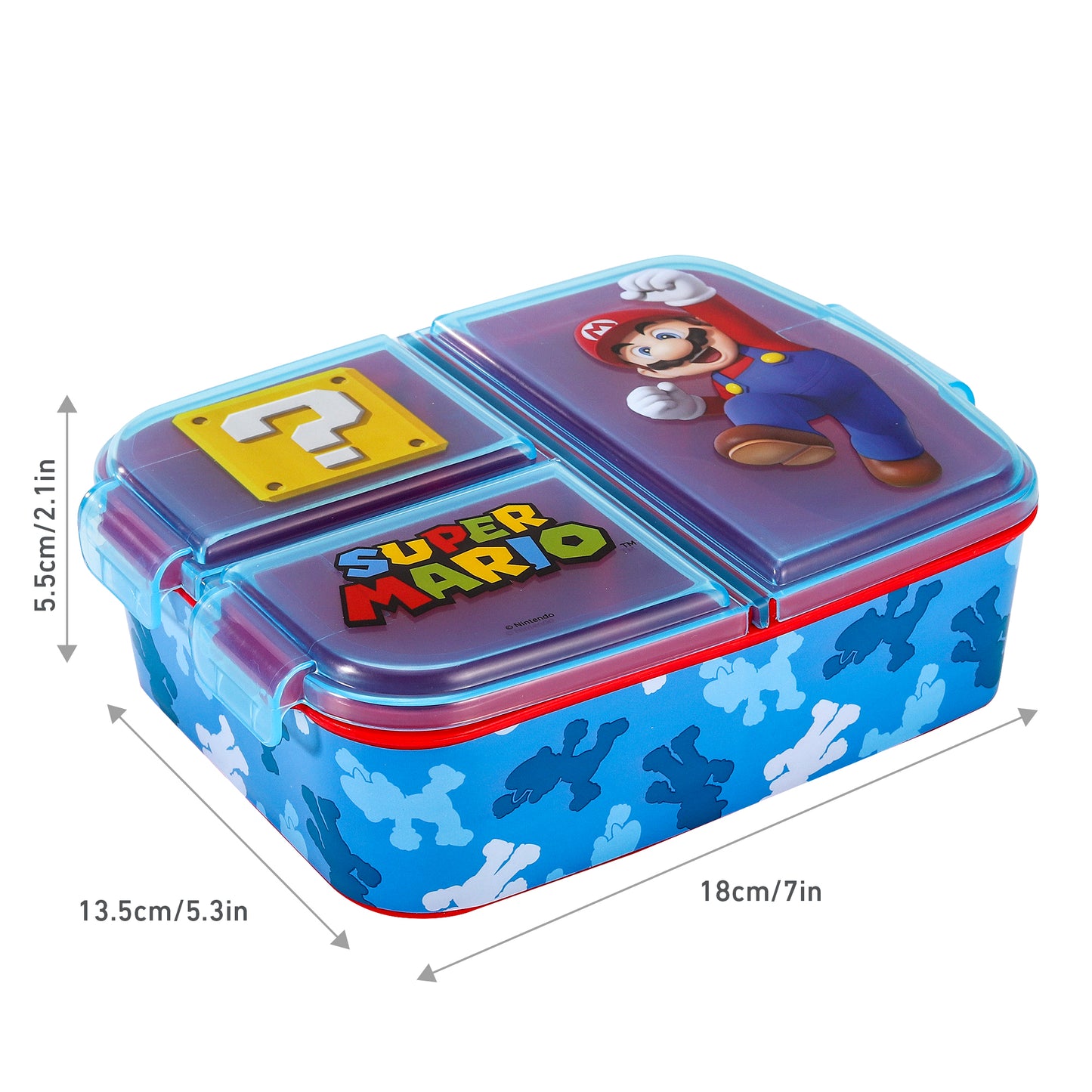 Super Mario Kids Childrens Multi Compartment Rectangular School Travel Lunch Food Box Sandwich Bento Container, BPA Free