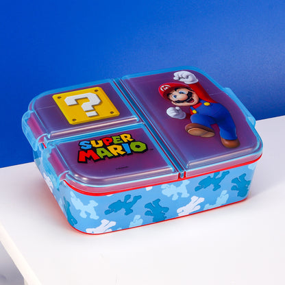 Super Mario Kids Childrens Multi Compartment Rectangular School Travel Lunch Food Box Sandwich Bento Container, BPA Free