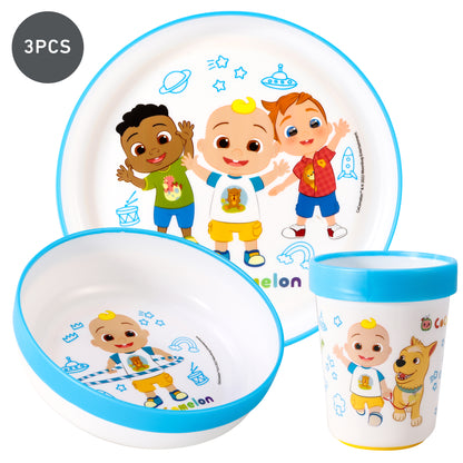 Cocomelon 3pcs Bicolor Premium Kids Dinner Tableware Set Plate, Bowl & Tumbler, BPA Free