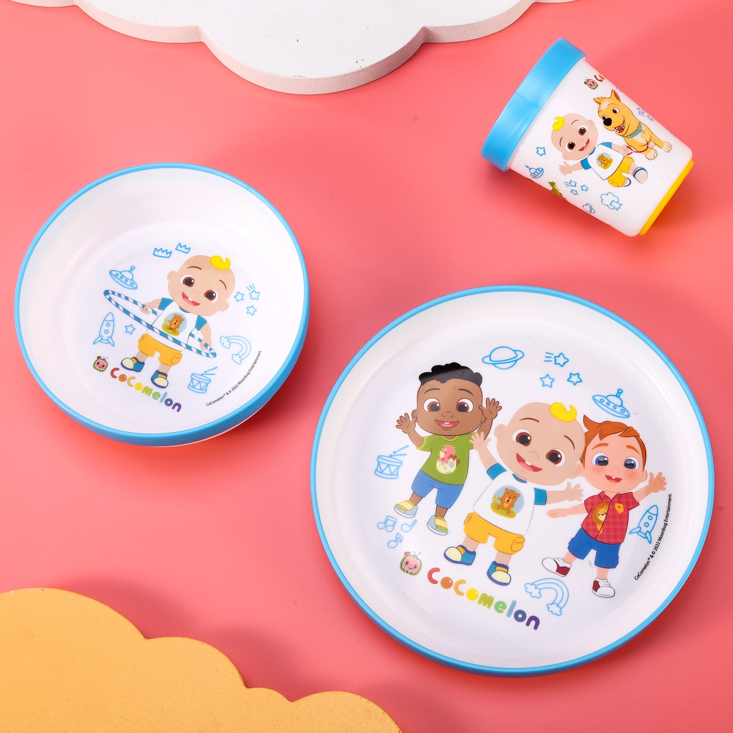 Cocomelon 3pcs Bicolor Premium Kids Dinner Tableware Set Plate, Bowl & Tumbler, BPA Free