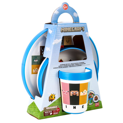 Minecraft 3pcs Bicolor Premium Kids Dinner Tableware Set Plate, Bowl & Tumbler, BPA Free