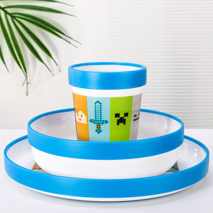 Minecraft 3pcs Bicolor Premium Kids Dinner Tableware Set Plate, Bowl & Tumbler, BPA Free