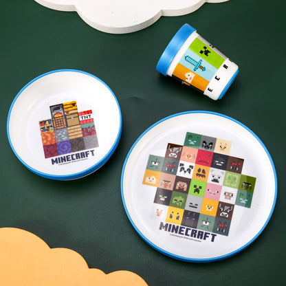 Minecraft 3pcs Bicolor Premium Kids Dinner Tableware Set Plate, Bowl & Tumbler, BPA Free
