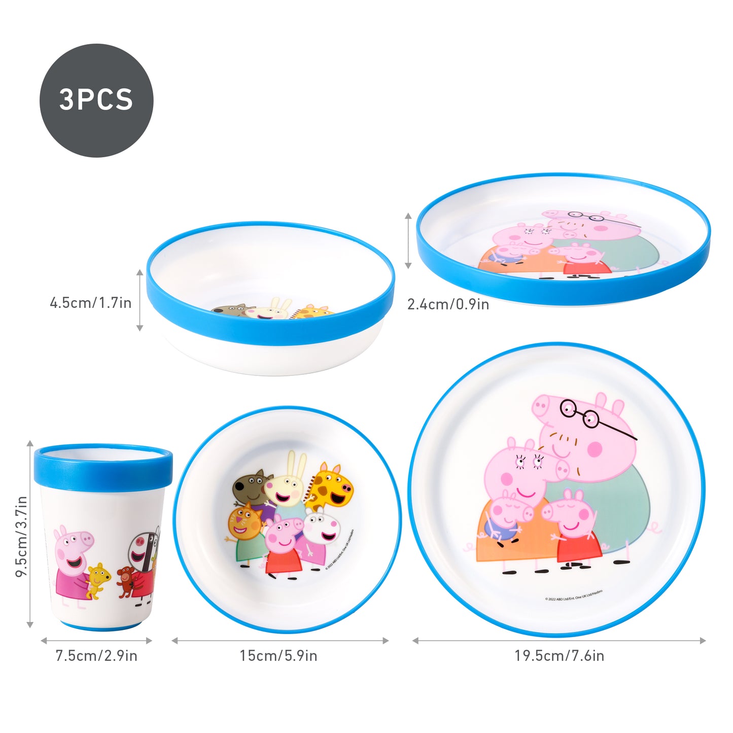 Peppa Pig 3pcs Bicolor Premium Kids Dinner Tableware Set Plate, Bowl & Tumbler, BPA Free