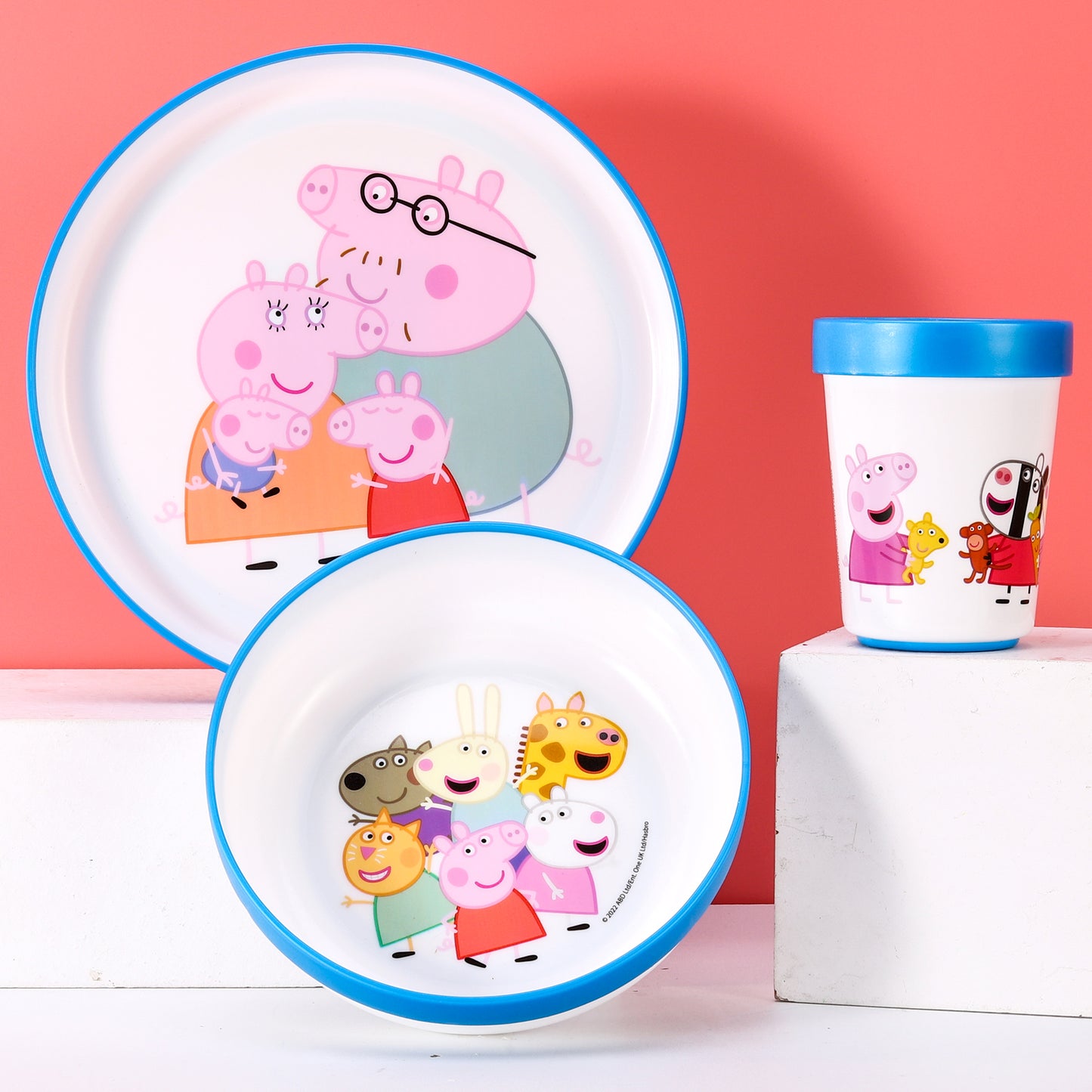 Peppa Pig 3pcs Bicolor Premium Kids Dinner Tableware Set Plate, Bowl & Tumbler, BPA Free