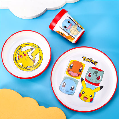 Pokemon 3pcs Bicolor Premium Kids Dinner Tableware Set Plate, Bowl & Tumbler, BPA Free