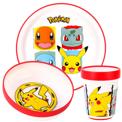 Pokemon 3pcs Bicolor Premium Kids Dinner Tableware Set Plate, Bowl & Tumbler, BPA Free