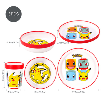Pokemon 3pcs Bicolor Premium Kids Dinner Tableware Set Plate, Bowl & Tumbler, BPA Free