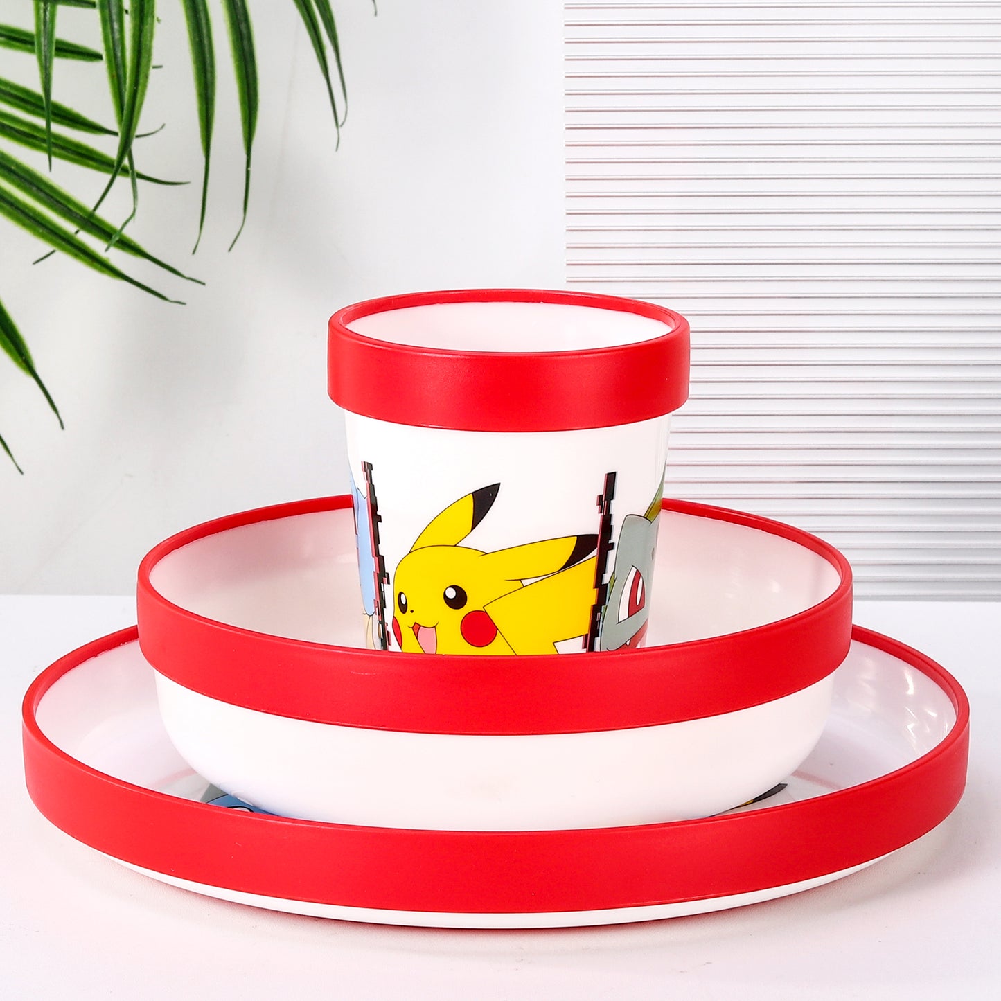 Pokemon 3pcs Bicolor Premium Kids Dinner Tableware Set Plate, Bowl & Tumbler, BPA Free