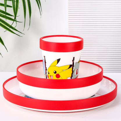 Pokemon 3pcs Bicolor Premium Kids Dinner Tableware Set Plate, Bowl & Tumbler, BPA Free