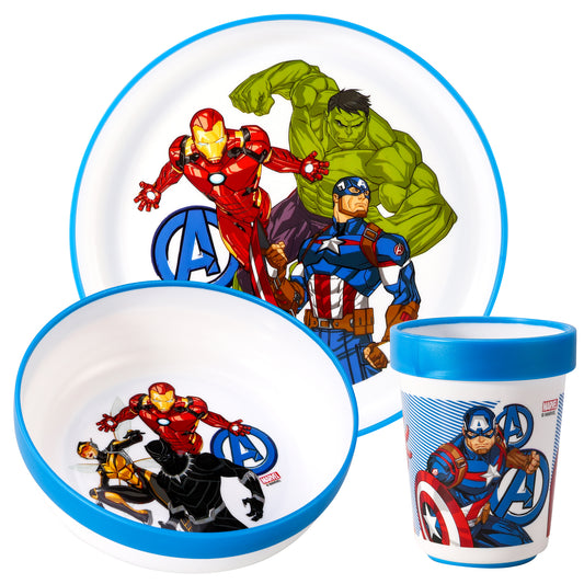 Avengers 3pcs Bicolor Premium Kids Dinner Tableware Set Plate, Bowl & Tumbler, BPA Free