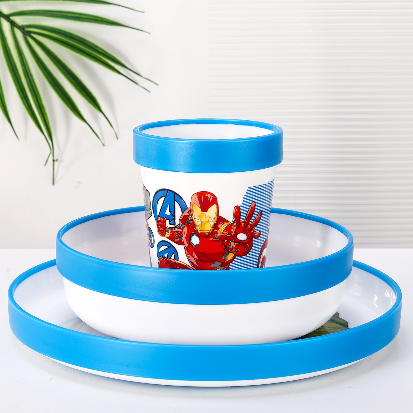 Avengers 3pcs Bicolor Premium Kids Dinner Tableware Set Plate, Bowl & Tumbler, BPA Free
