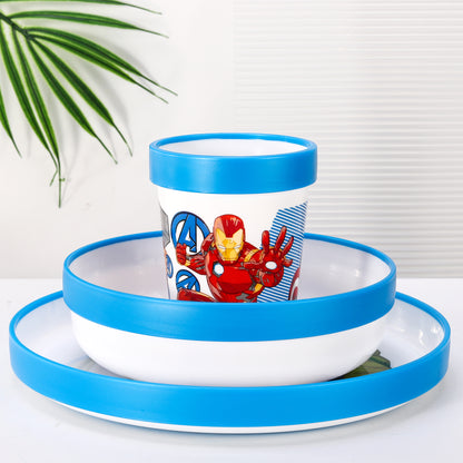 Avengers 3pcs Bicolor Premium Kids Dinner Tableware Set Plate, Bowl & Tumbler, BPA Free