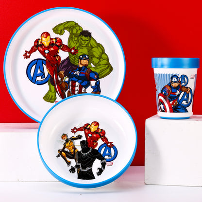 Avengers 3pcs Bicolor Premium Kids Dinner Tableware Set Plate, Bowl & Tumbler, BPA Free