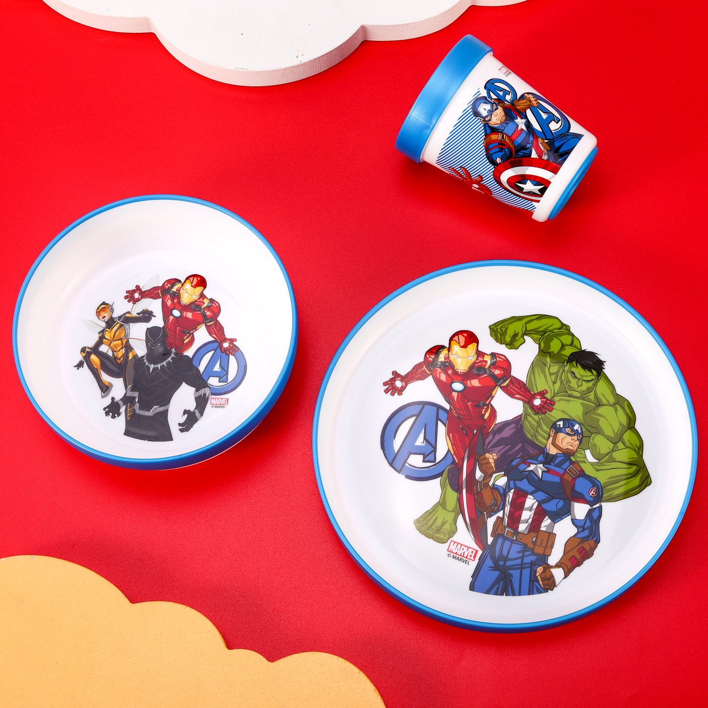 Avengers 3pcs Bicolor Premium Kids Dinner Tableware Set Plate, Bowl & Tumbler, BPA Free