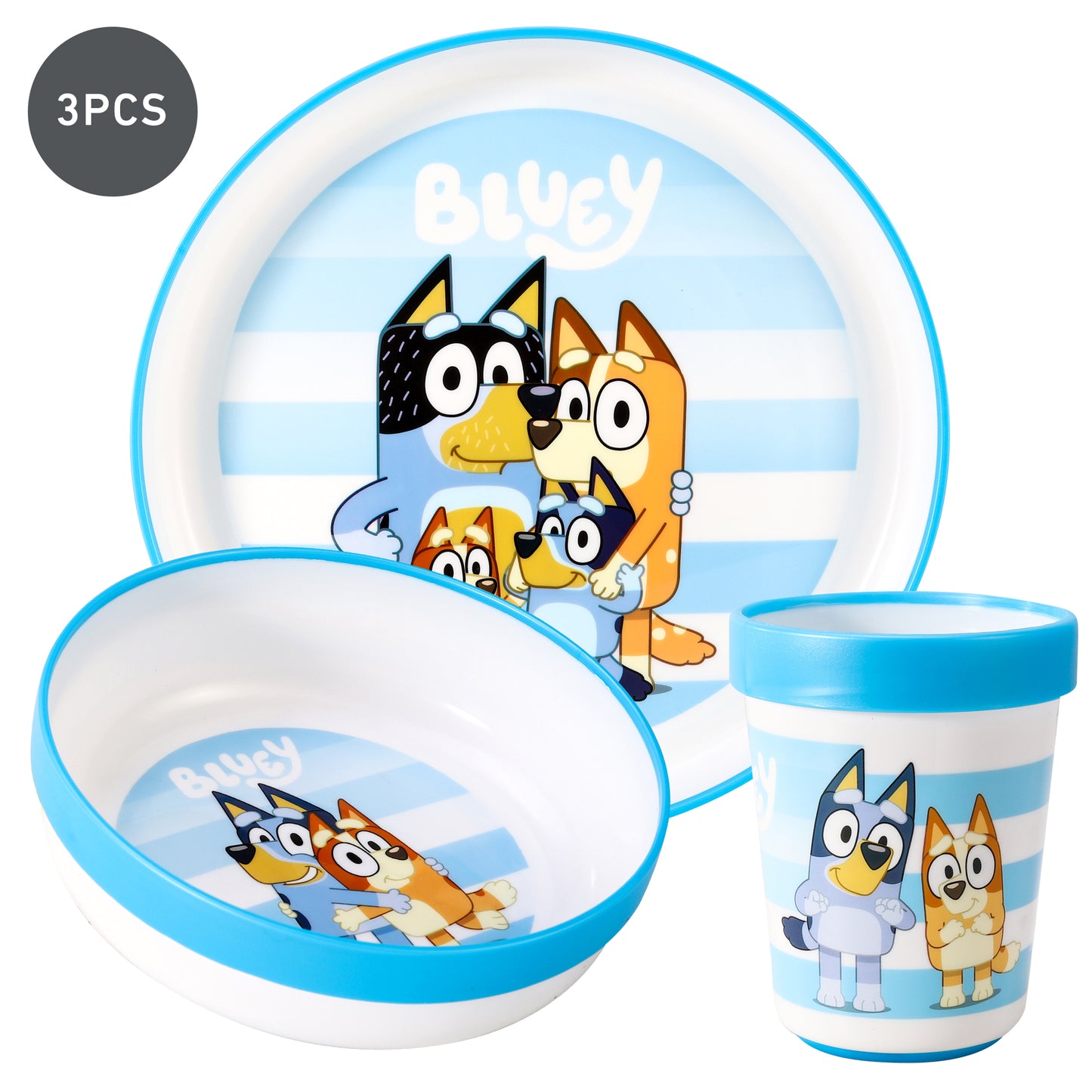 Bluey 3pcs Bicolor Premium Kids Dinner Tableware Set Plate, Bowl & Tumbler, BPA Free