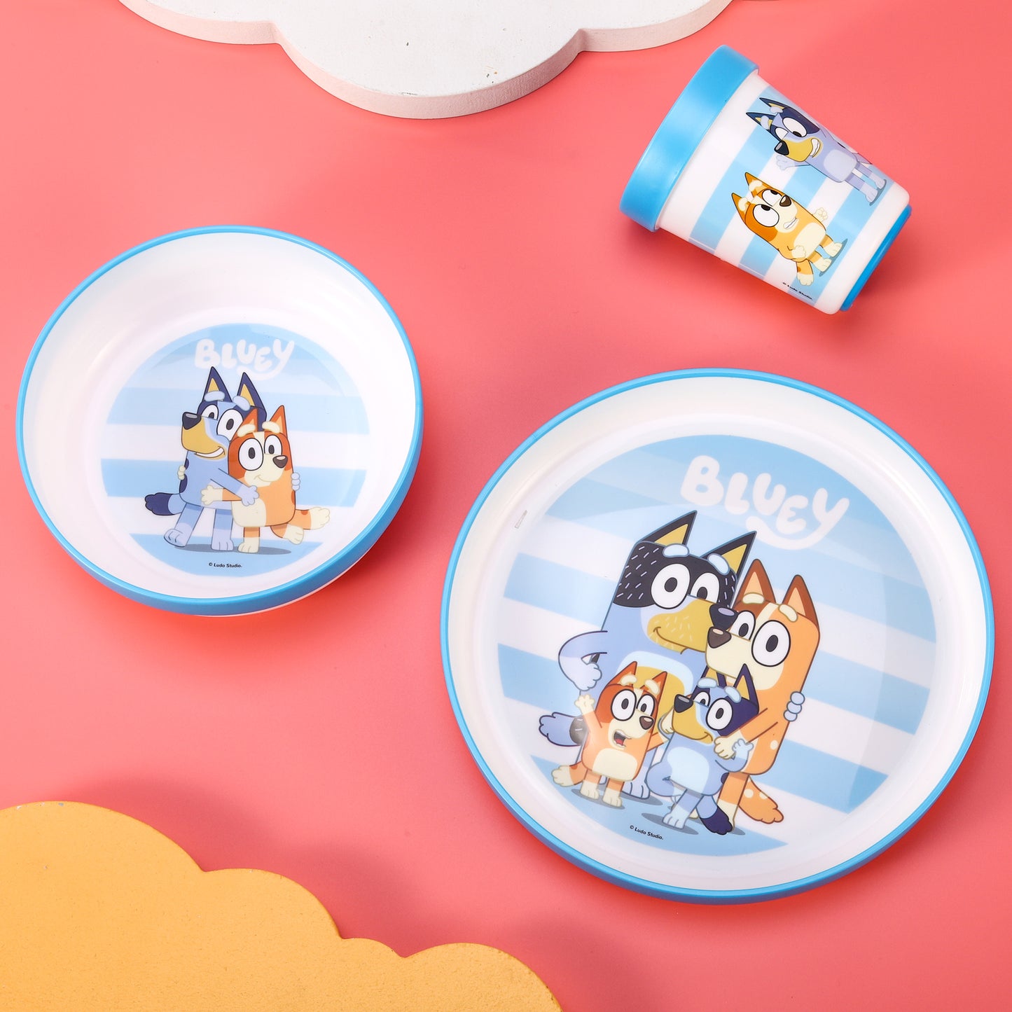 Bluey 3pcs Bicolor Premium Kids Dinner Tableware Set Plate, Bowl & Tumbler, BPA Free