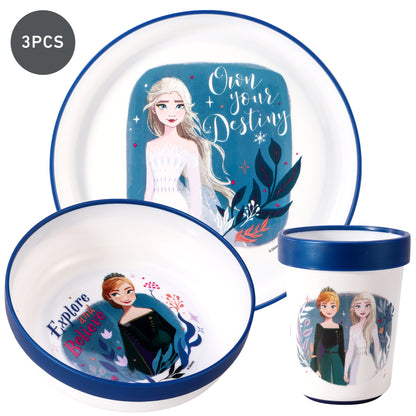Frozen 3pcs Bicolor Premium Kids Dinner Tableware Set Plate, Bowl & Tumbler, BPA Free