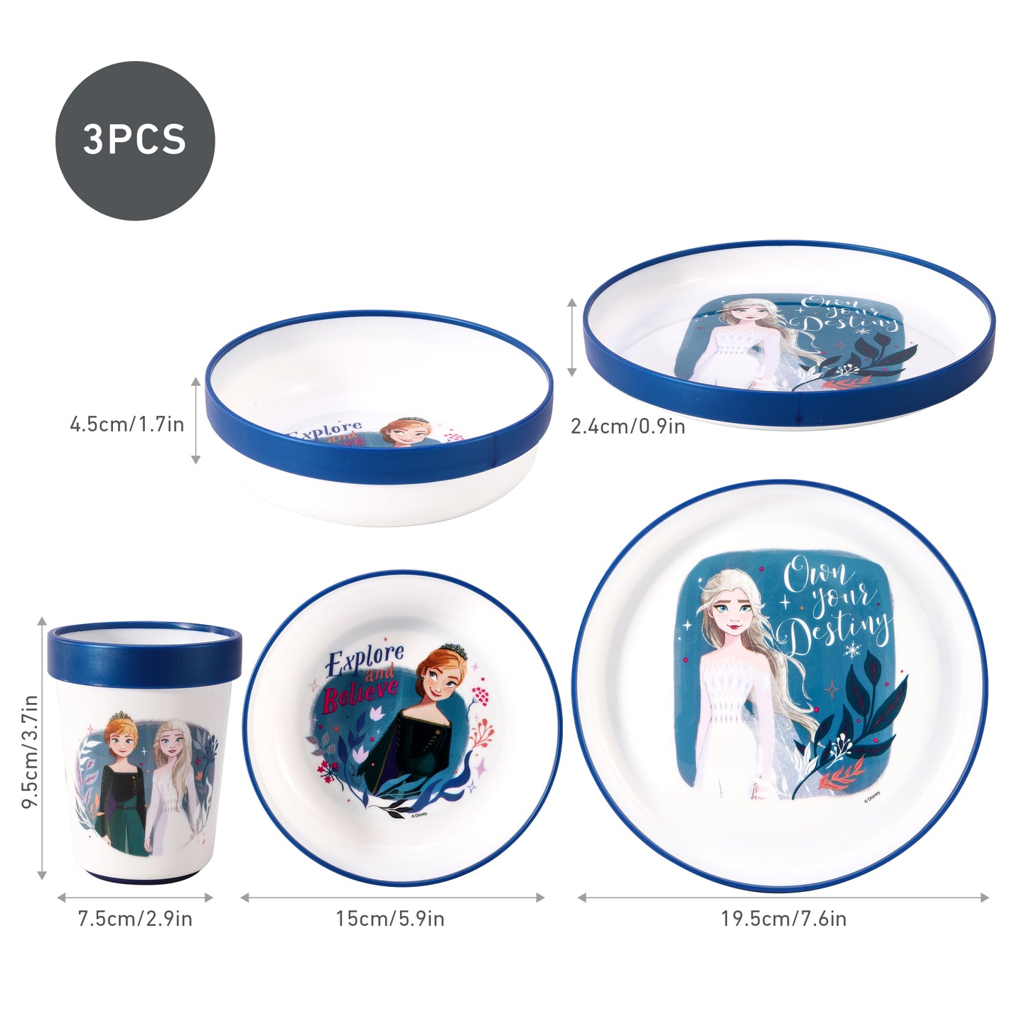 Frozen 3pcs Bicolor Premium Kids Dinner Tableware Set Plate, Bowl & Tumbler, BPA Free