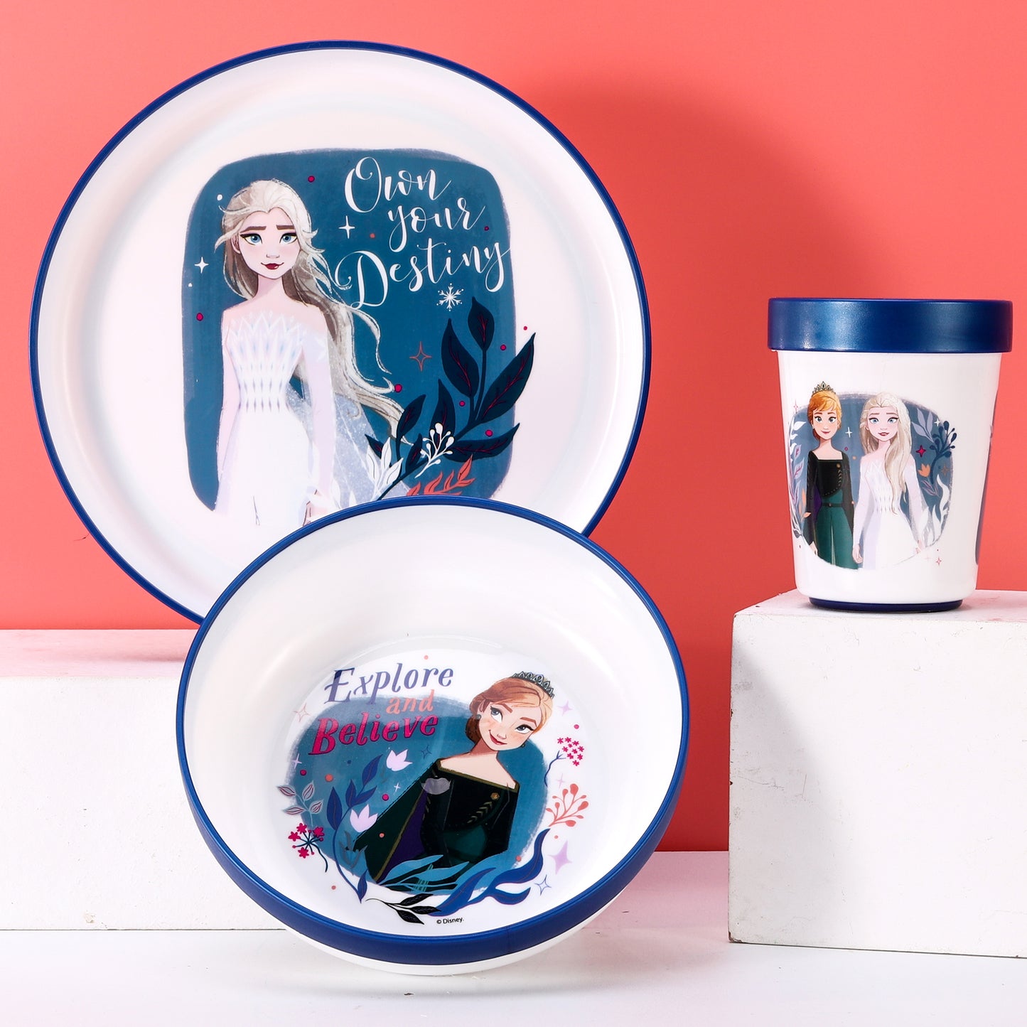 Frozen 3pcs Bicolor Premium Kids Dinner Tableware Set Plate, Bowl & Tumbler, BPA Free