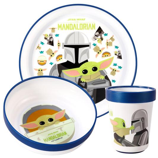 Star Wars Mandalorian 3pcs Bicolor Premium Kids Dinner Tableware Set Plate, Bowl & Tumbler, BPA Free