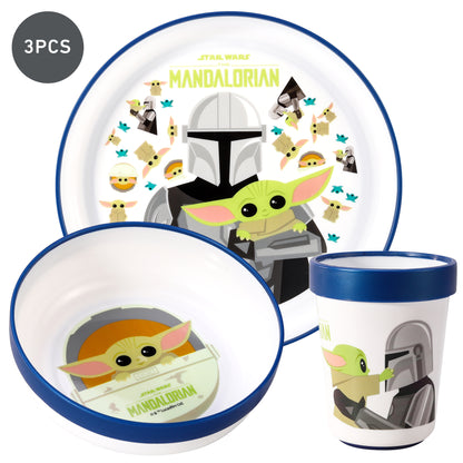 Star Wars Mandalorian 3pcs Bicolor Premium Kids Dinner Tableware Set Plate, Bowl & Tumbler, BPA Free