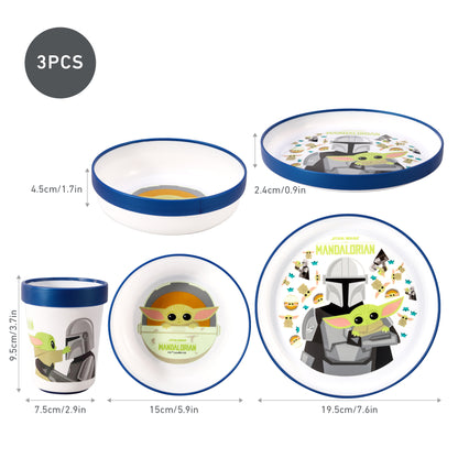 Star Wars Mandalorian 3pcs Bicolor Premium Kids Dinner Tableware Set Plate, Bowl & Tumbler, BPA Free