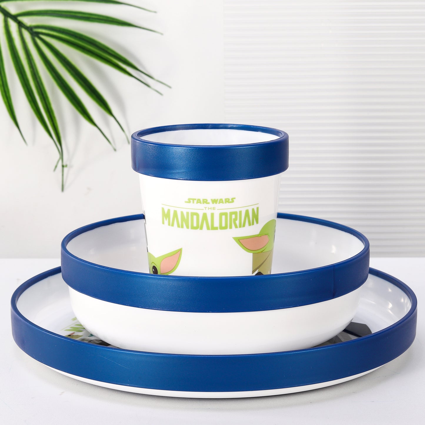 Star Wars Mandalorian 3pcs Bicolor Premium Kids Dinner Tableware Set Plate, Bowl & Tumbler, BPA Free