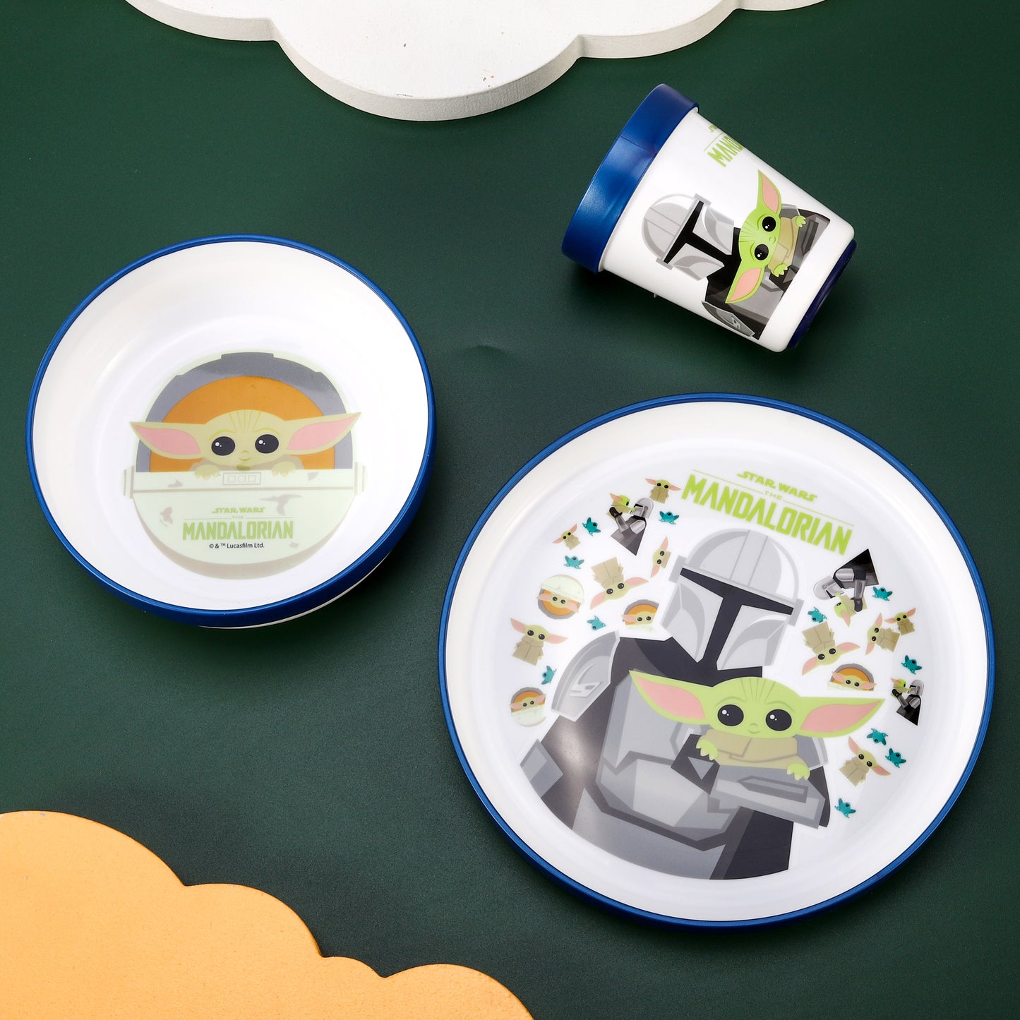Star Wars Mandalorian 3pcs Bicolor Premium Kids Dinner Tableware Set Plate, Bowl & Tumbler, BPA Free