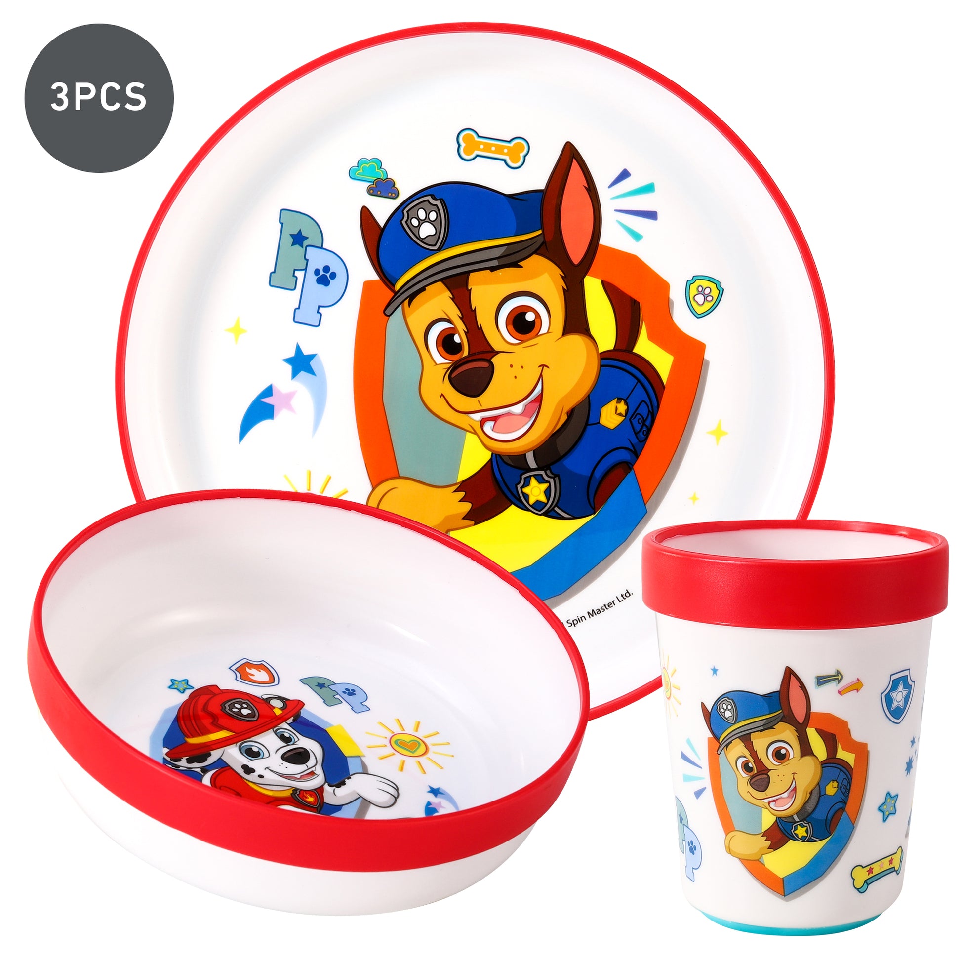Paw Patrol 3pcs Bicolor Premium Kids Dinner Tableware Set Plate, Bowl Tumbler, BPA Free