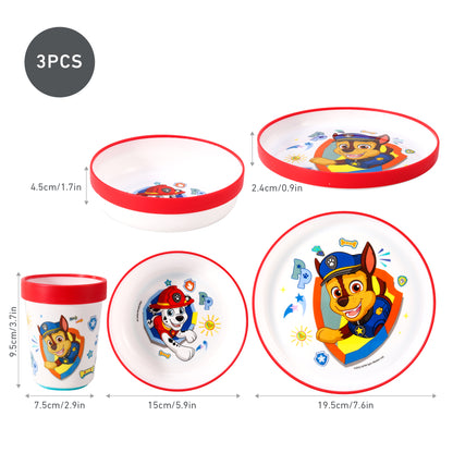 Paw Patrol 3pcs Bicolor Premium Kids Dinner Tableware Set Plate, Bowl & Tumbler, BPA Free
