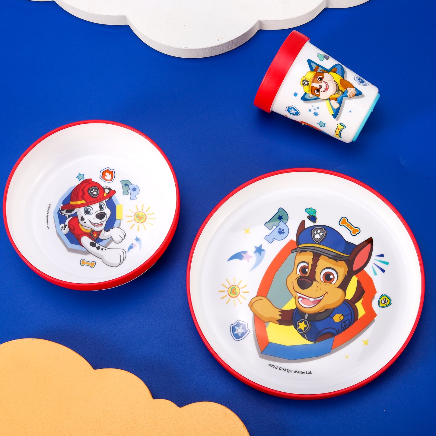 Paw Patrol 3pcs Bicolor Premium Kids Dinner Tableware Set Plate, Bowl & Tumbler, BPA Free